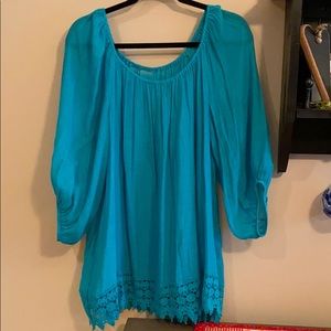 Beautiful Teal Blue/Green Lace-Trimmed Tunic